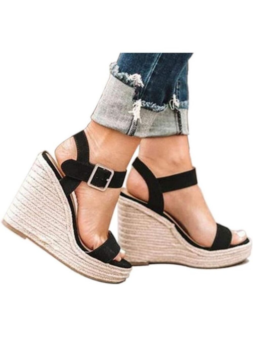 Stylish Women's Wedge Platform Sandals with Ankle Strap - Open Toe Summer